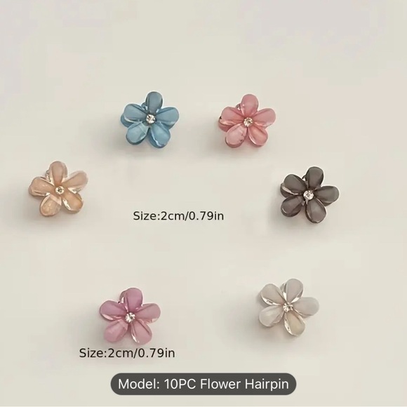 Elegant Sparkling Rhinestone Decorative Flower Shaped Hair Grab Clips (10pcs) - Picture 2 of 3